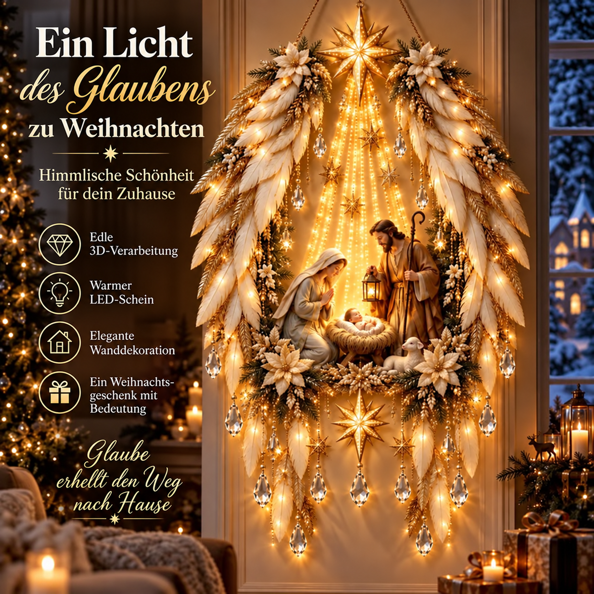 ✨👼 Himmlische Engelsflügel-Krippenbeleuchtung ✨ – Beleuchtete Weihnachtswanddekoration ✈️