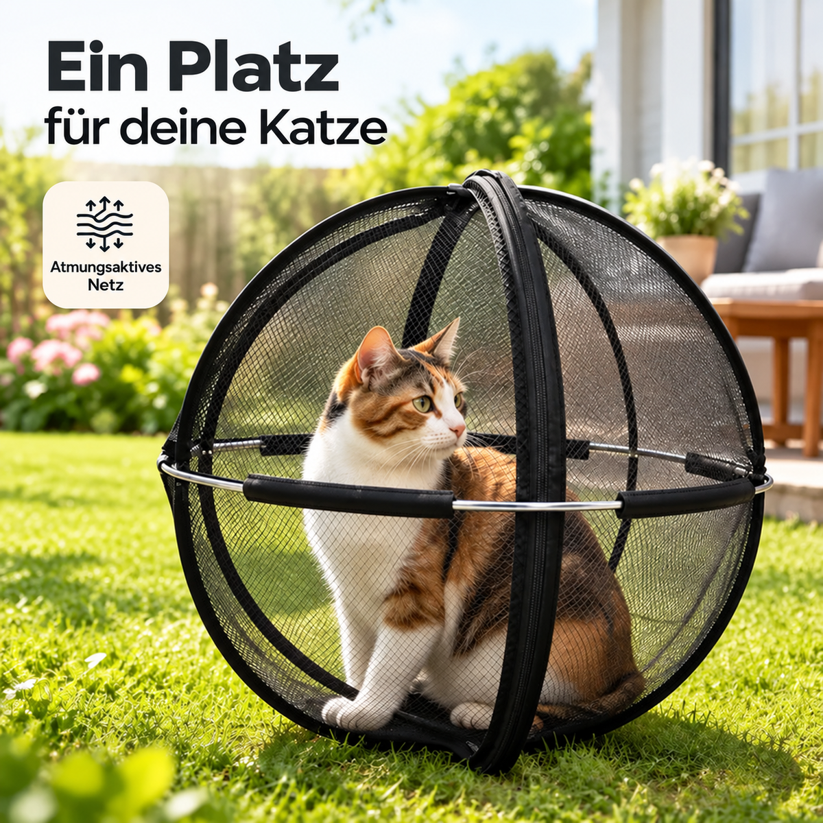 🐱 Faltbares Pop-up-Katzengehege – Rundum-Netz mit Reißverschluss