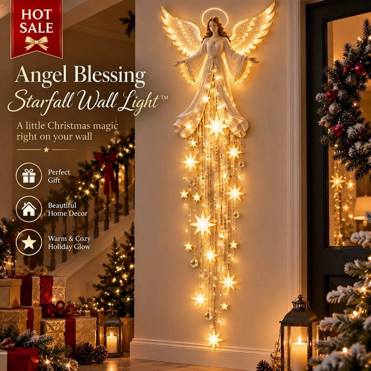 😇🎄Wandleuchte „Angel Blessing Starfall“ – Himmlische Weihnachtswanddekoration