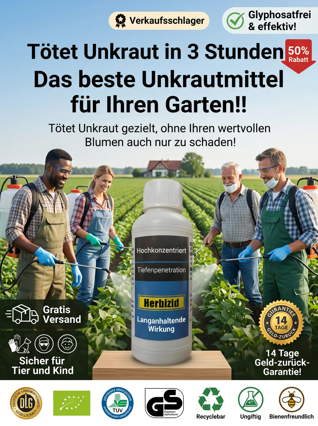 【100 Prozent Glyphosatfre】Hohenheim Forschungs-Bio-Unkrautvernichter✨Ein Jahr Schutz vor Unkraut✨