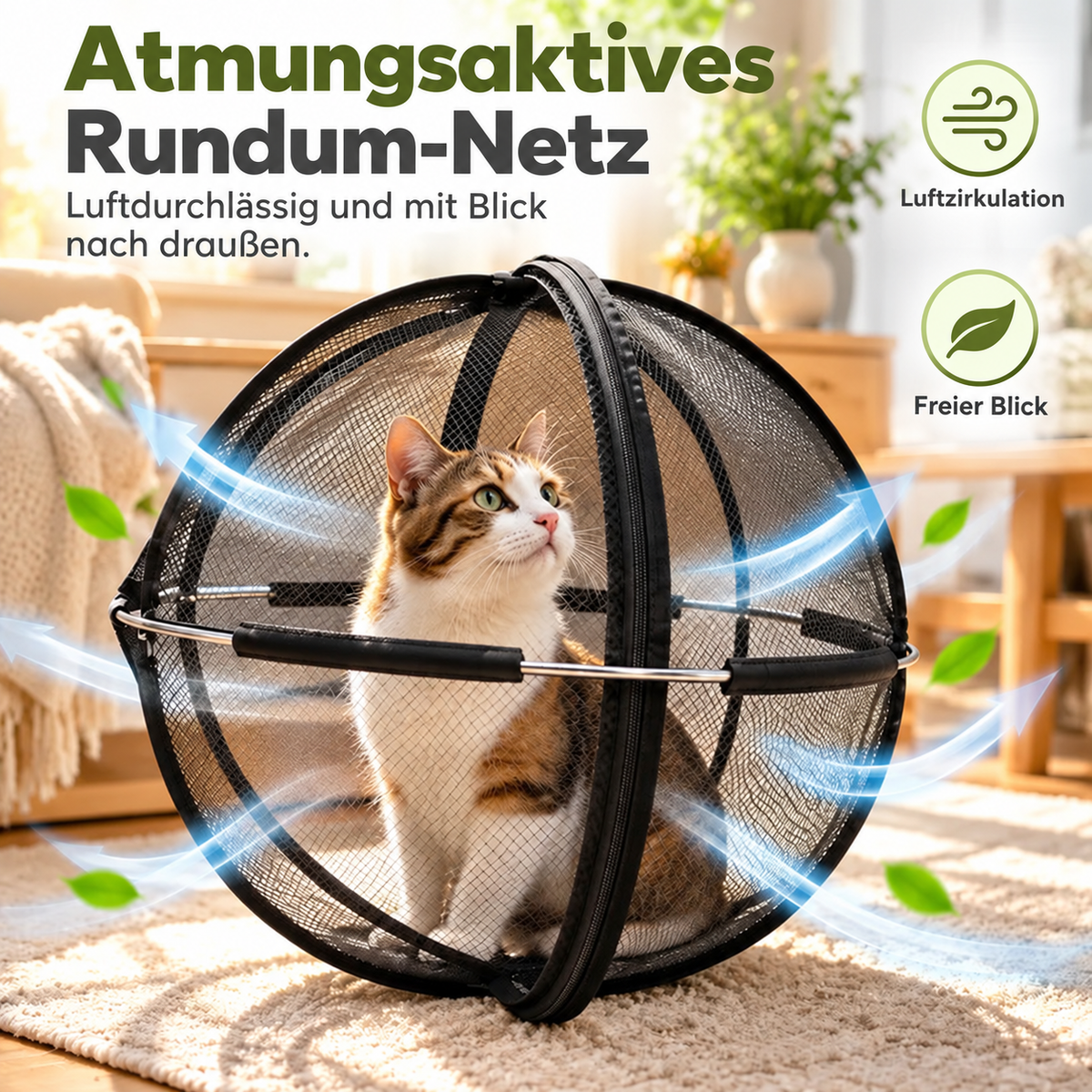 🐱 Faltbares Pop-up-Katzengehege – Rundum-Netz mit Reißverschluss