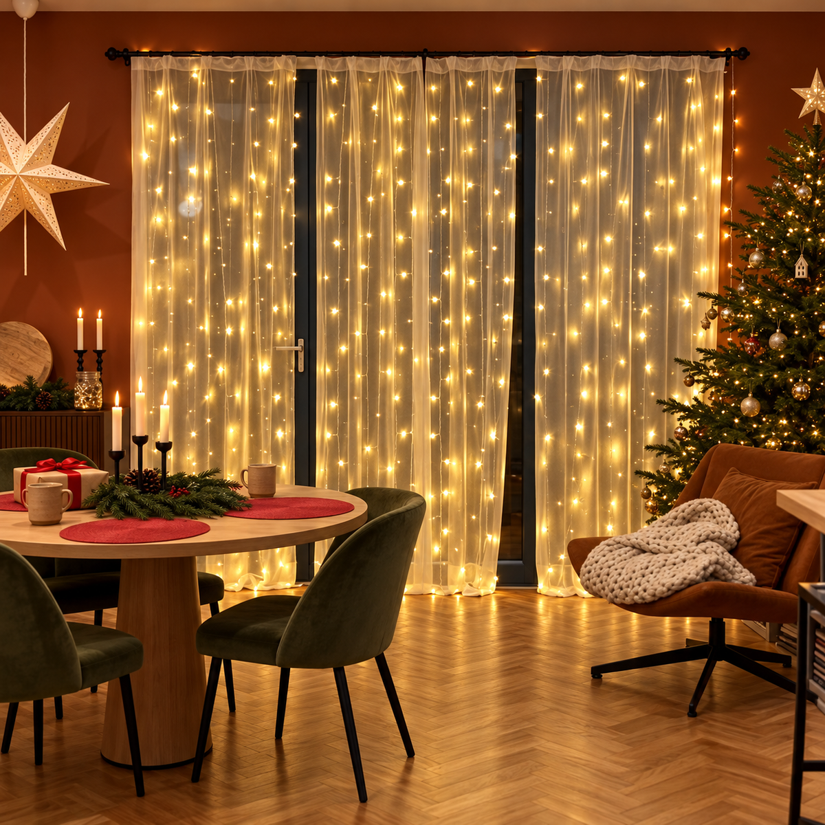 ✨ Warmgelber LED-Lichtervorhang – Einfarbiger Glanz für dein Zuhause