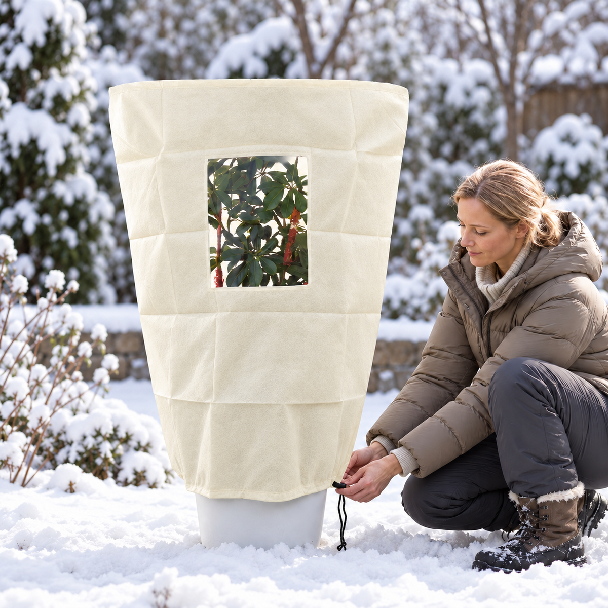🧶✨Winterschutz-Pflanzenhülle mit Reißverschluss und Kordelzug zum Frostschutz