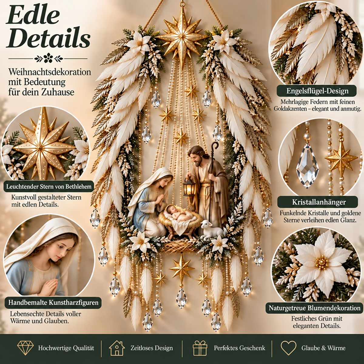 ✨👼 Himmlische Engelsflügel-Krippenbeleuchtung ✨ – Beleuchtete Weihnachtswanddekoration ✈️