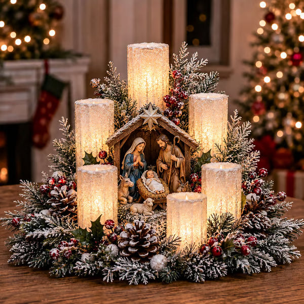 🕯️Beleuchtetes Weihnachtsgesteck mit dem Schein einer flammenlosen Kerze⛄️