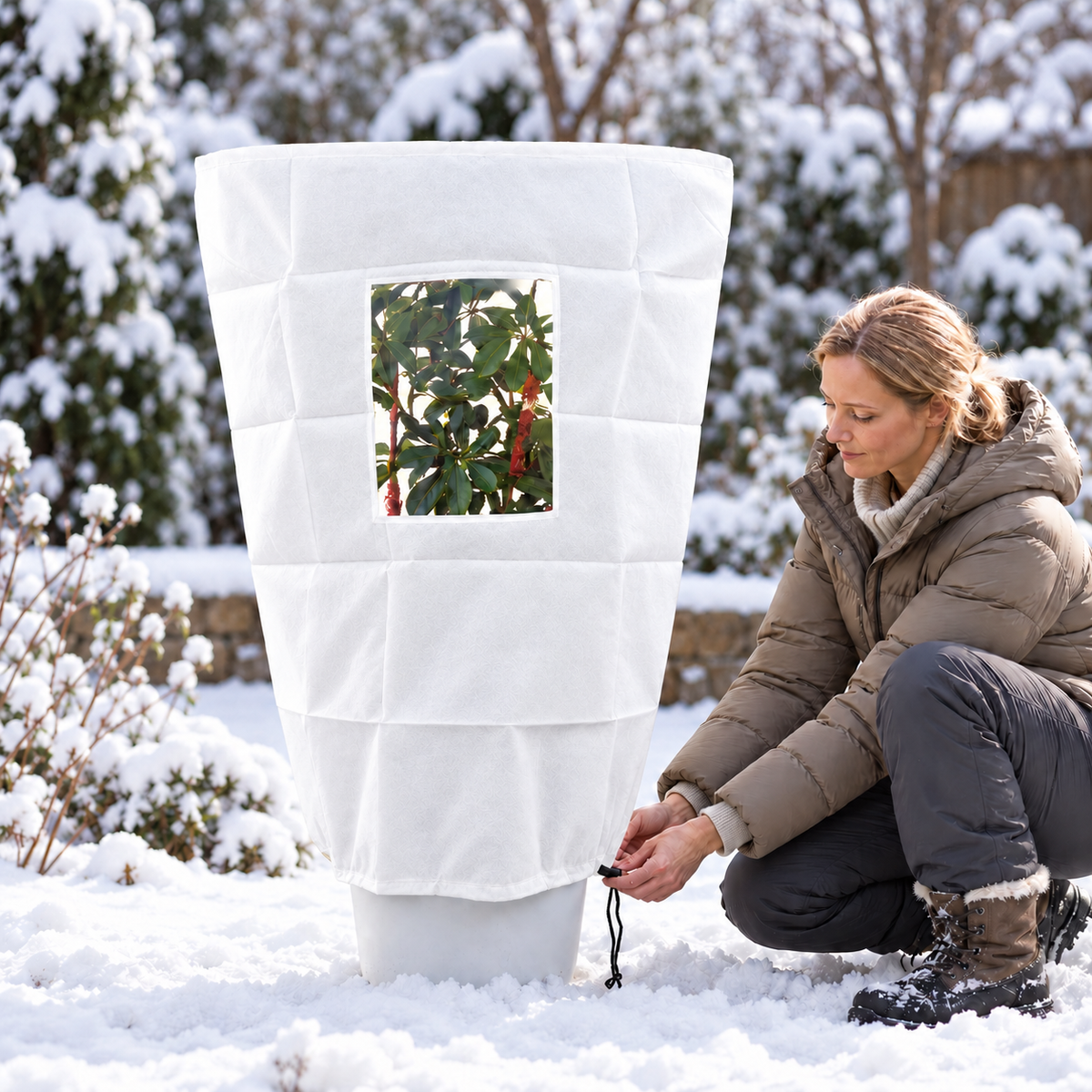 🧶✨Winterschutz-Pflanzenhülle mit Reißverschluss und Kordelzug zum Frostschutz