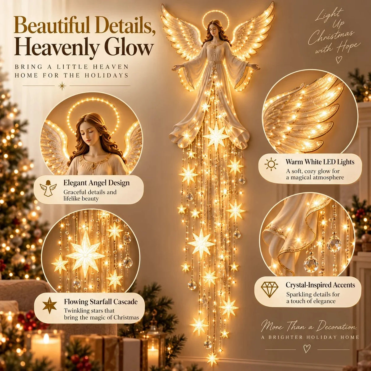 😇🎄Wandleuchte „Angel Blessing Starfall“ – Himmlische Weihnachtswanddekoration