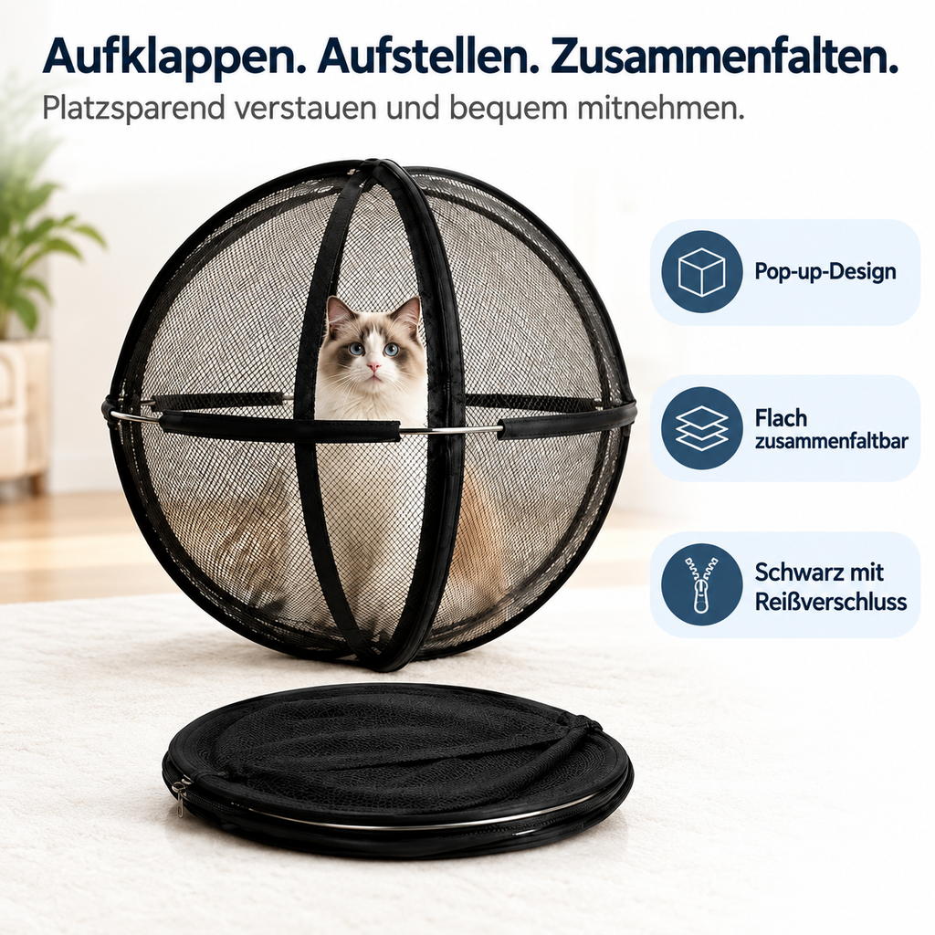 🐱 Faltbares Pop-up-Katzengehege – Rundum-Netz mit Reißverschluss
