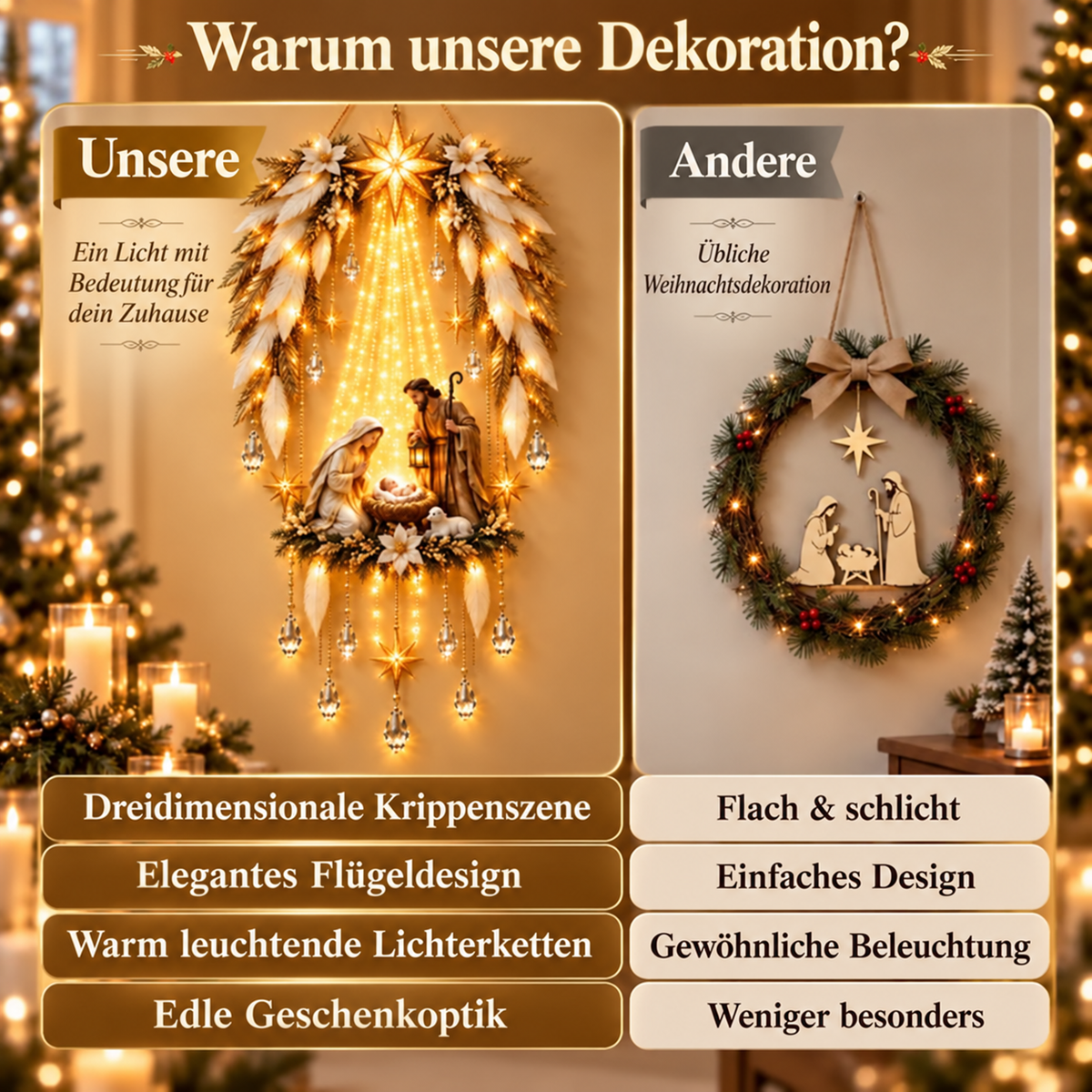 ✨👼 Himmlische Engelsflügel-Krippenbeleuchtung ✨ – Beleuchtete Weihnachtswanddekoration ✈️