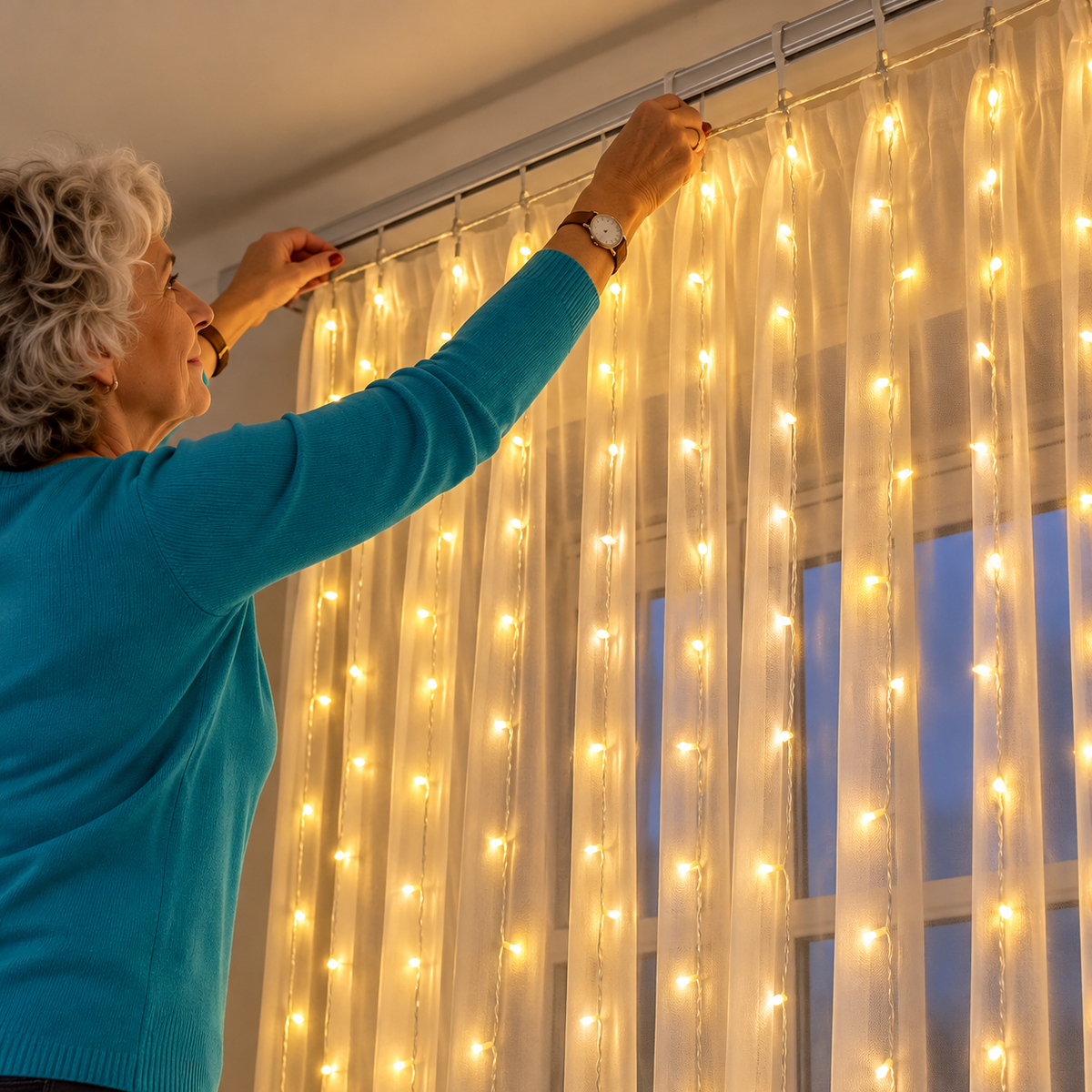 ✨ Warmgelber LED-Lichtervorhang – Einfarbiger Glanz für dein Zuhause