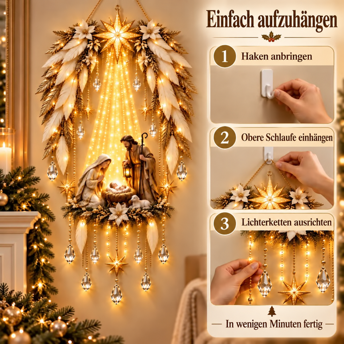 ✨👼 Himmlische Engelsflügel-Krippenbeleuchtung ✨ – Beleuchtete Weihnachtswanddekoration ✈️